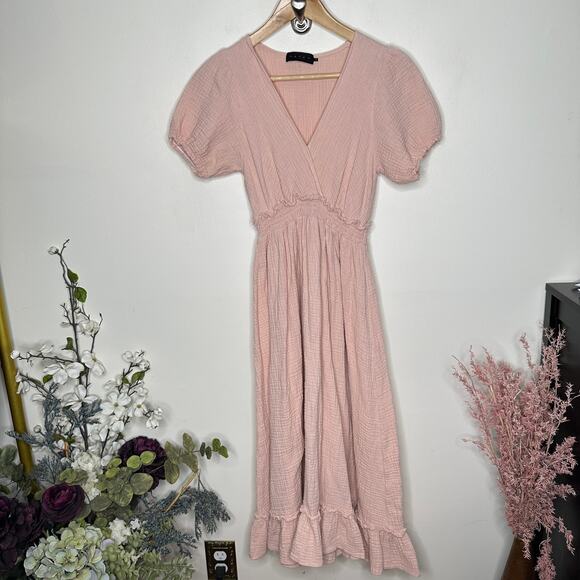 HATCH Amelia Midi Dress in Light Pink Cotton Gauze Sz XS/S {MM50} - Picture 3 of 7